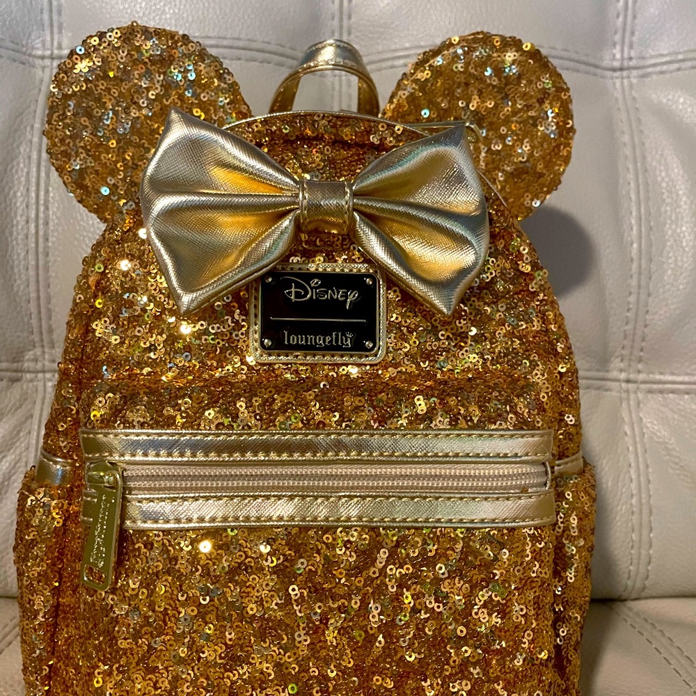 Disney loungefly gold sequins backpack